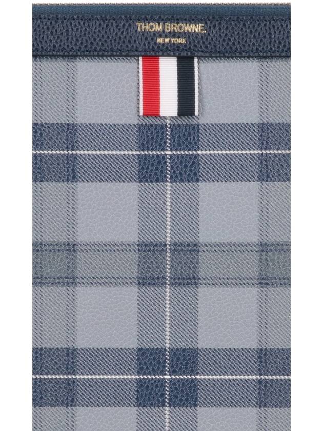 Tartan Pebble Grain Leather Clutch Bag Grey - THOM BROWNE - BALAAN 6