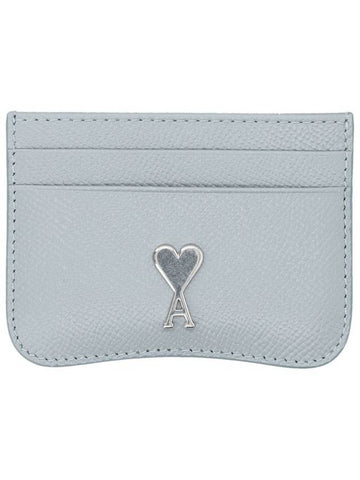 Heart Logo Plaque Leather Card Wallet Clay Blue - AMI - BALAAN 1