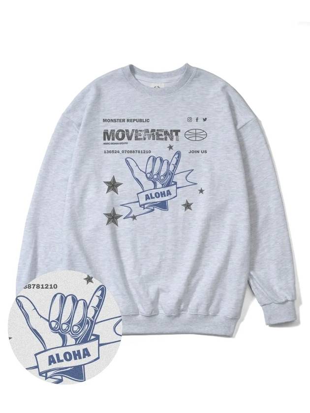 Aloha Indigo Blue Overfit Sweatshirt Melange Grey - MONSTER REPUBLIC - BALAAN 2