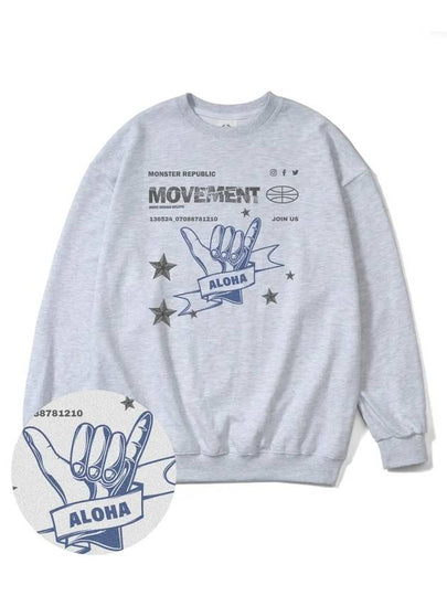 Aloha Indigo Blue Overfit Sweatshirt Melange Grey - MONSTER REPUBLIC - BALAAN 2