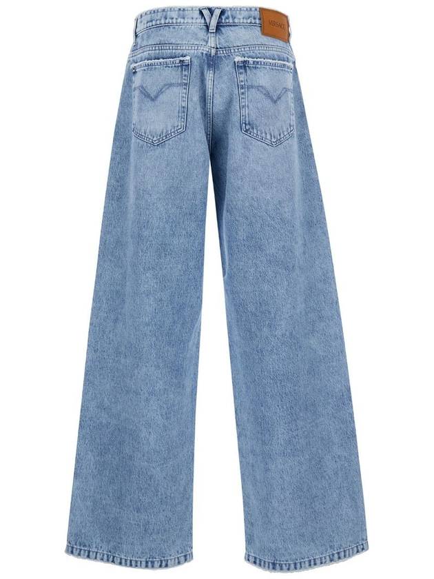 Light Blue Five Pocket Jeans With Logo Patch In Denim Woman - VERSACE - BALAAN 2