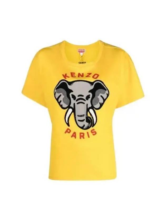 Elephant Cotton Short Sleeve T-Shirt Yellow - KENZO - BALAAN 2