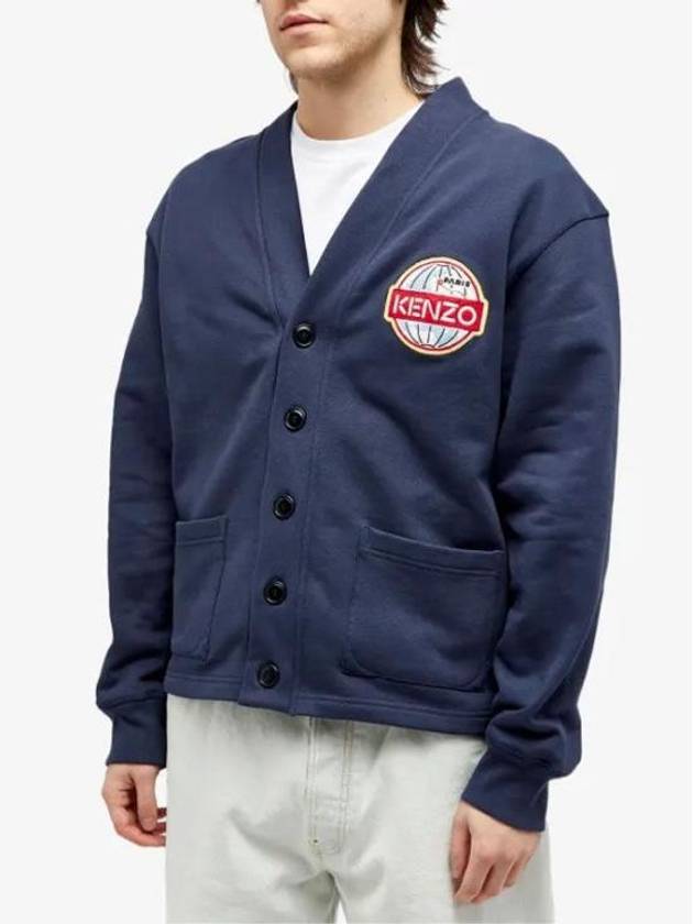 Logo Patch Jersey Cotton Cardigan Navy - KENZO - BALAAN 3