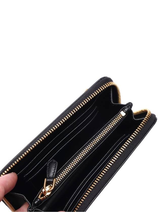 Vitello Gold Logo Zip Around Medium Wallet Black - PRADA - BALAAN 7