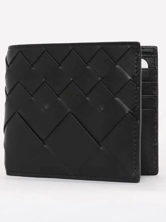 Intrecciato Leather Bi Fold Half Wallet Black - BOTTEGA VENETA - BALAAN 2