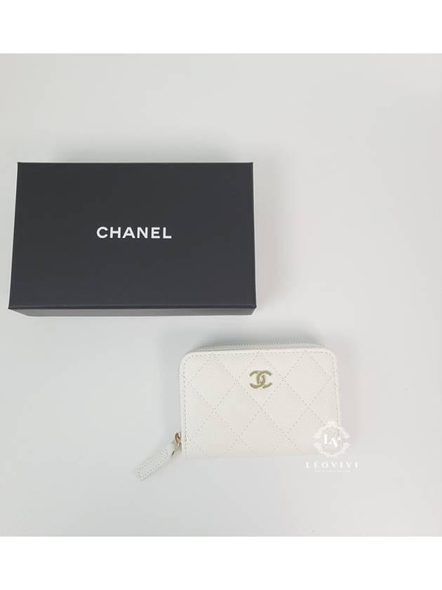 Gold Hardware Classic Grained Shiny Calfskin Zipped Coin Wallet White - CHANEL - BALAAN 3