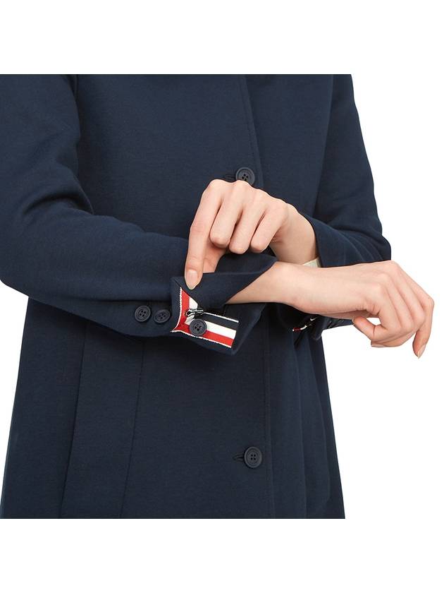 Women's Double Face Tech Round Collar Cotton Overcoat Navy - THOM BROWNE - BALAAN 10