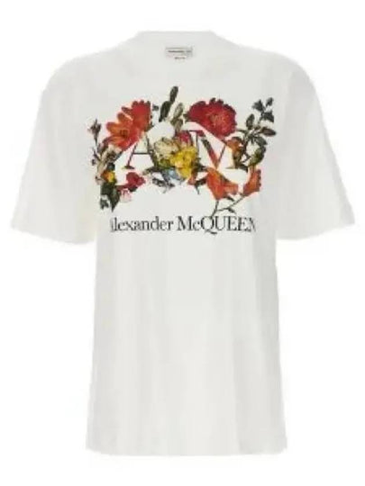 Dutch Flower Logo-Prined Crewneck Short Sleeve T-Shirt White - ALEXANDER MCQUEEN - BALAAN 2