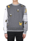 Diagonal Fun Mix Bird Bee Knit Top Grey - THOM BROWNE - BALAAN 3