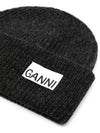 Logo Label Rib Knit Wool Beanie Dark Grey - GANNI - BALAAN 3