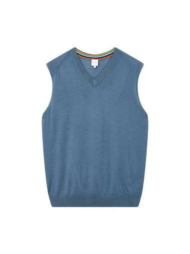 Mini Logo V neck Wool Vest Blue - PAUL SMITH - BALAAN 1