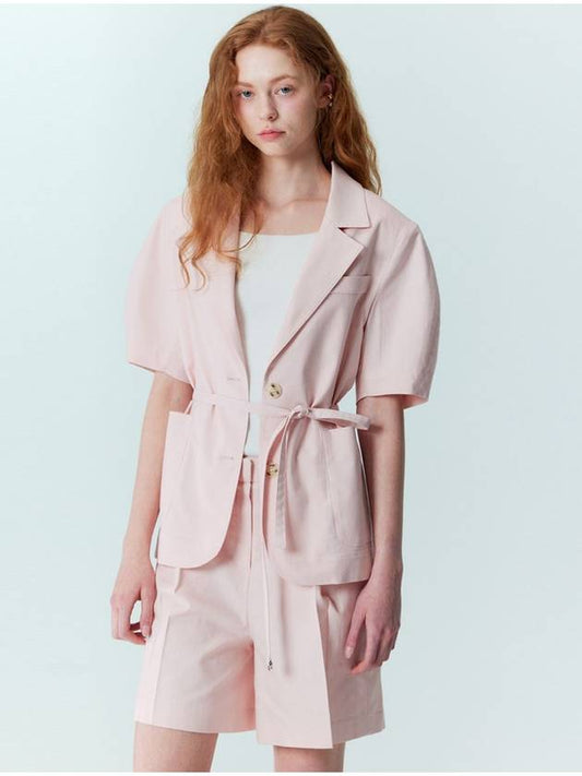 Volume sleeve linen belted jacket_Pink - OPENING SUNSHINE - BALAAN 1