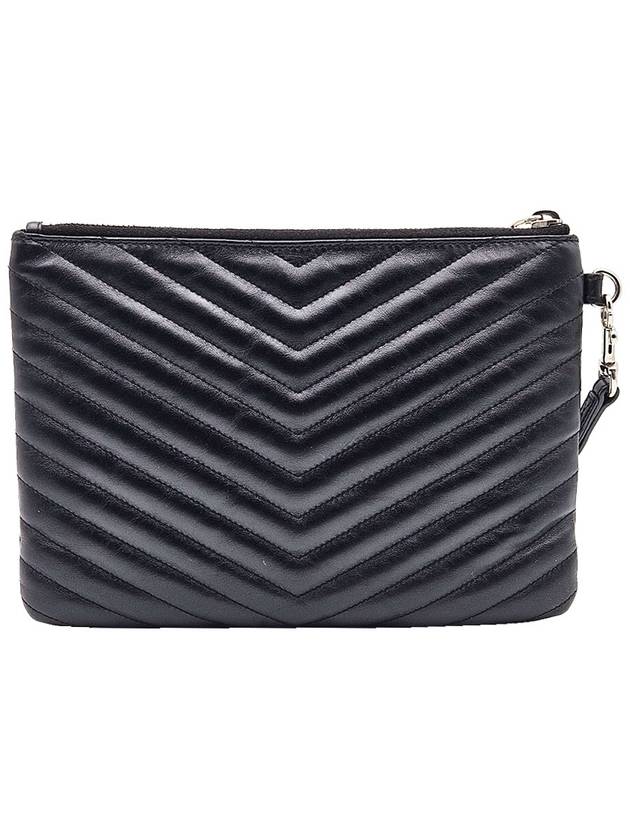 Saint Laurent 379039 Black Matelasse Silver Monogram Strap Pouch Clutch Bag - SAINT LAURENT - BALAAN 4