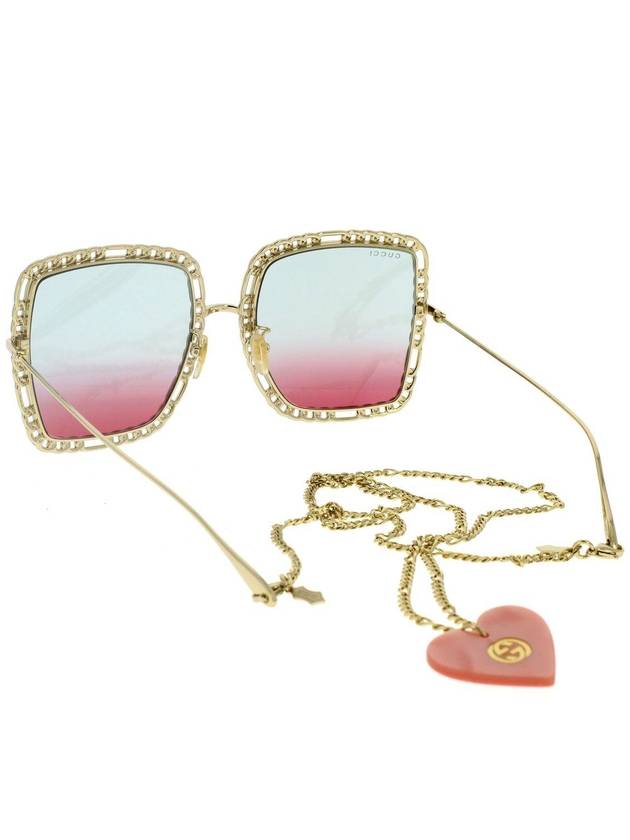 Eyewear Metal Chain Crystal Raccoon Pendant Sunglasses Navy Pink - GUCCI - BALAAN 6