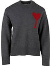 Intarsia Big Heart Logo Wool Knit Top Grey - AMI - BALAAN 2