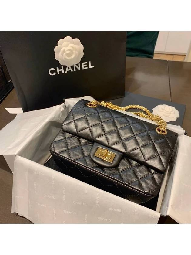 Mini 2.55 Handbag Aged Calfskin Gold Black - CHANEL - BALAAN 5