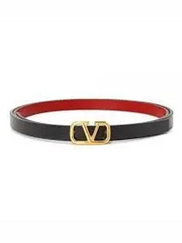 V Logo Signature Reversible Leather Belt Black - VALENTINO - BALAAN 1