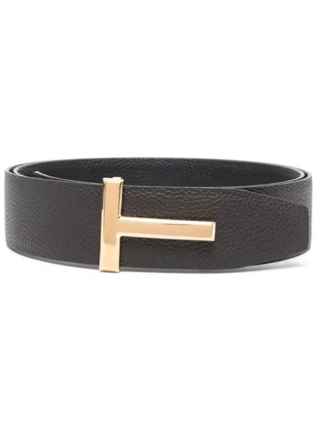 Gold Soft Grain Leather T Icon Belt Brown Black - TOM FORD - BALAAN 2