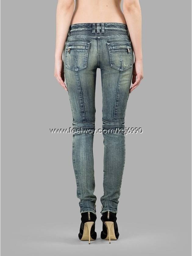 Women's Knock Washing Hidden Fur Moto Biker Jeans 5757241N C023 BLEU - BALMAIN - BALAAN 10