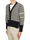 4-bar V-neck Twist Cable Knit Cardigan Navy - THOM BROWNE - BALAAN 4