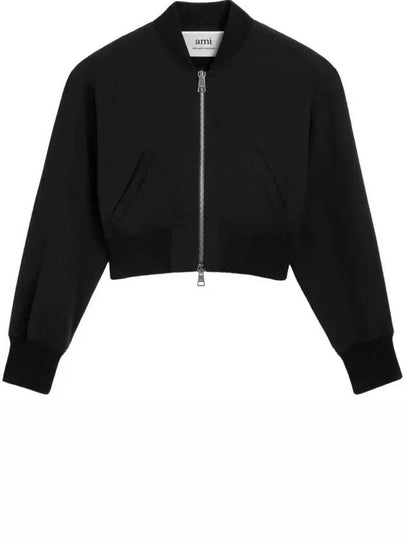 Band Collar Crop Bomber Jacket Black - AMI - BALAAN 2