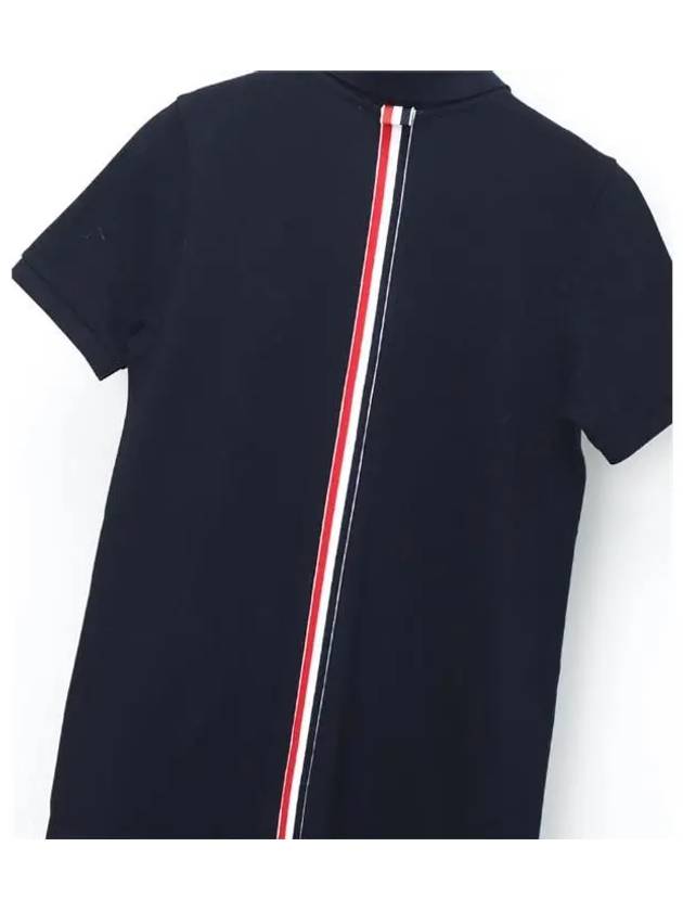 Classic Cotton Pique Center Back Stripe A-Line Short Sleeve Polo Short Dress Navy - THOM BROWNE - BALAAN 3