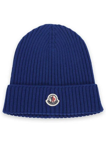 Kids Logo Patch Beanie Blue 3B00012 M1131 727 - MONCLER - BALAAN 1