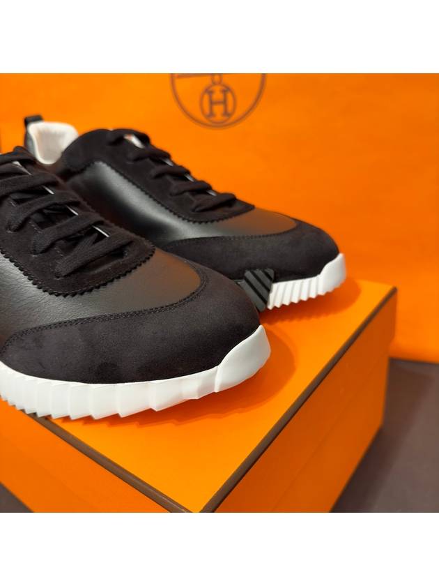 Men's Bouncing Sneakers Goatskin Black Leather H Black Logo - HERMES - BALAAN 4