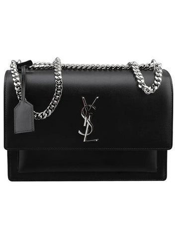 Monogram Sunset Smooth Leather Large Shoulder Bag Black - SAINT LAURENT - BALAAN 1