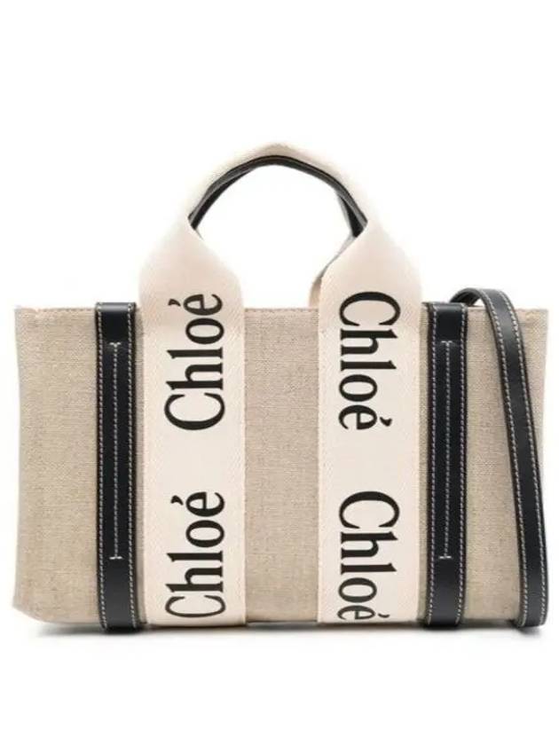 Woody Small Canvas Tote Bag Navy Beige - CHLOE - BALAAN 2