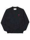 Heart Logo Crew Neck Merino Wool Knit Top Black - AMI - BALAAN 2