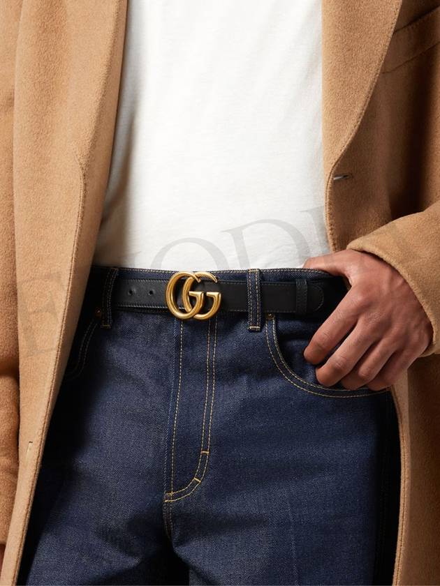 Men's GG Marmont Double G Buckle Gold Hardware Leather Belt Black - GUCCI - BALAAN 8