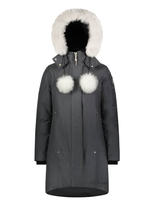 Women's Stealing White Fur Long Parka Charcoal - MOOSE KNUCKLES - BALAAN.