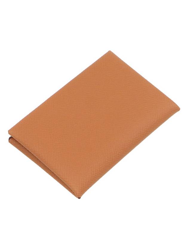 Caramel Absong Calfskin Calvi Card Holder B Engraved - HERMES - BALAAN 5