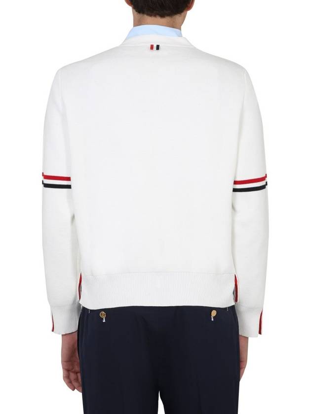 Milano Stitch Sprite Armband Cotton V-neck Cardigan White - THOM BROWNE - BALAAN 4