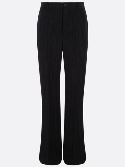 Pinstripe Pleats Front Straight Pants Black - BALENCIAGA - BALAAN 2