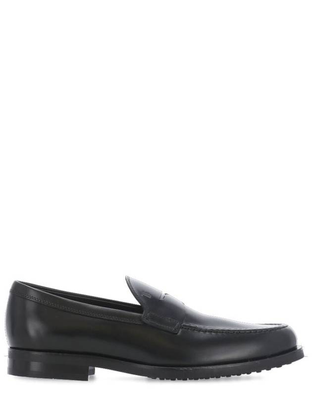 Men's Stamped Monogram Semi Glossy Leather Loafers Black - TOD'S - BALAAN 17