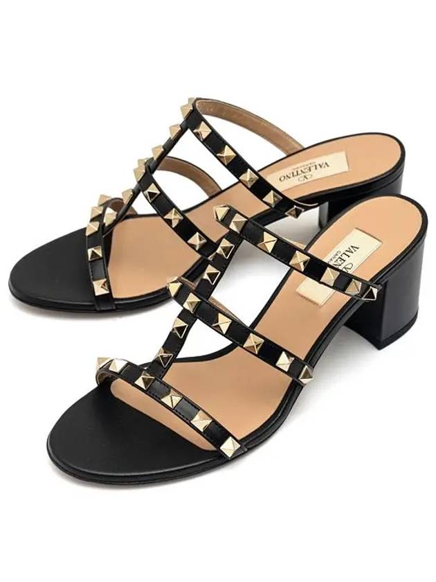 Rockstud Calfskin 60mm Sandal Heels Black - VALENTINO - BALAAN 3