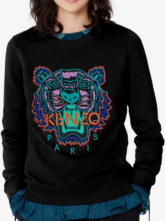 Tiger Embroidery Crew Neck Sweatshirt Black - KENZO - BALAAN 2