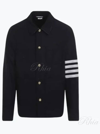 Stripe Detail Button Wool Jacket Navy - THOM BROWNE - BALAAN 2