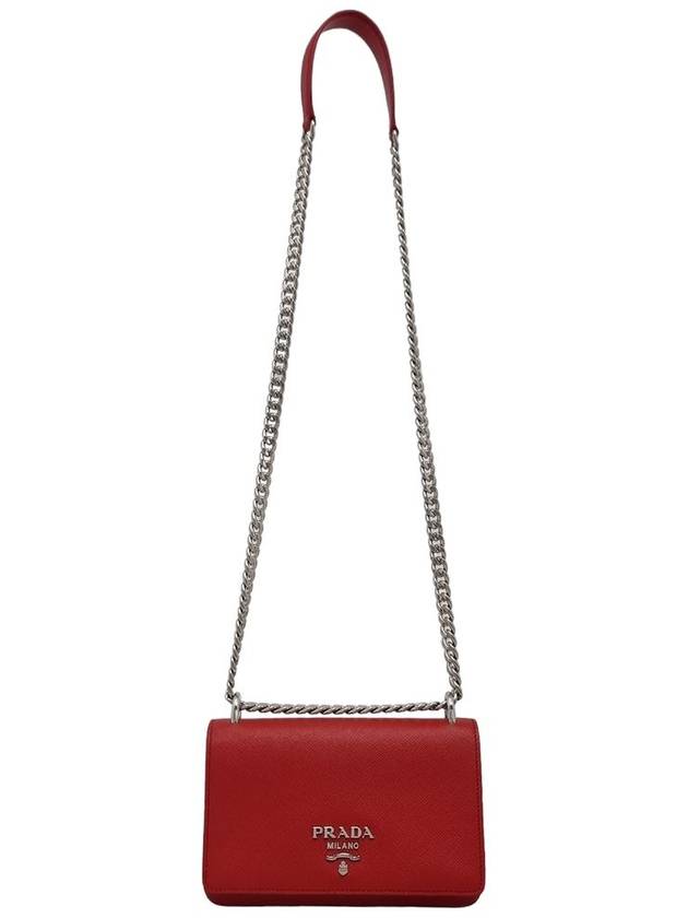 Women s 1BD144 Saffiano Leather Silver Chain Flap Mini Cross Bag - PRADA - BALAAN 2