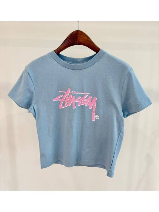 Women's Shadow Stock Slim Short Sleeve T-Shirt Steel Blue - STUSSY - BALAAN 2