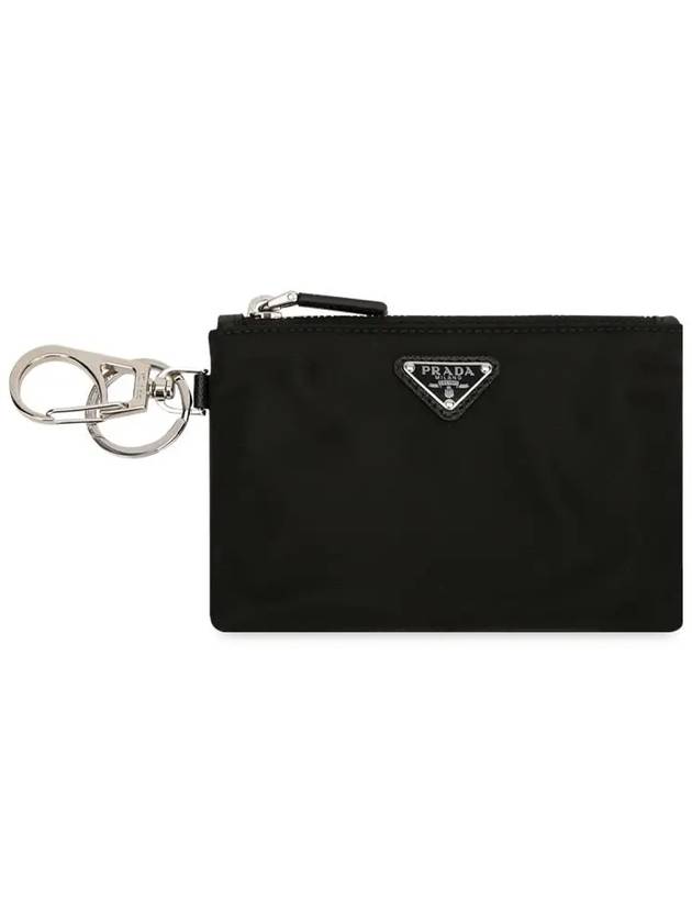 Triangle Logo Nylon Mini Pouch Keychain Black - PRADA - BALAAN 4