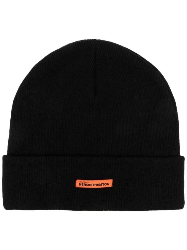 Logo Tag Rib Knit Beanie Black - HERON PRESTON - BALAAN 2