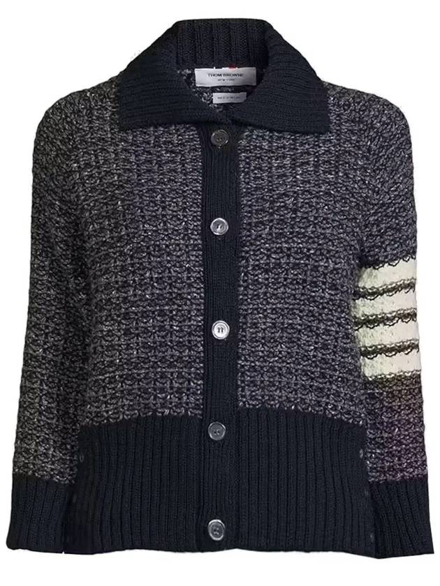 4 Bar Raglan Polo Tweed Cardigan Navy - THOM BROWNE - BALAAN 3