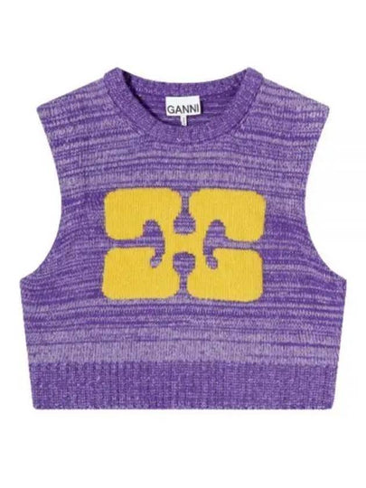 Logo Graphic Cropped Wool Vest Purple - GANNI - BALAAN 2