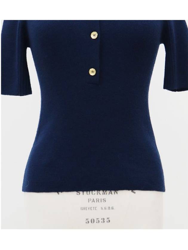 Goldplated navy shortsleeved knit - GANNI - BALAAN 4