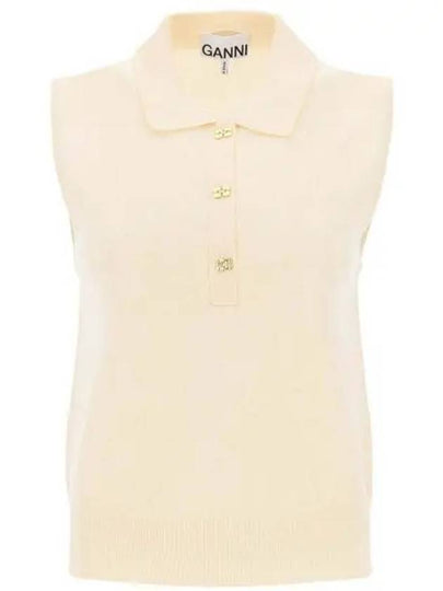 Cashmere Mix Sleeveless Vest Knit Top Ivory - GANNI - BALAAN 2