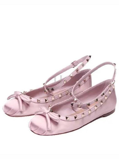 24 4W0S0HB6 SWH 6E0 4W2S0HB6 Rockstud Satin Ballerina Shoes - VALENTINO - BALAAN 1