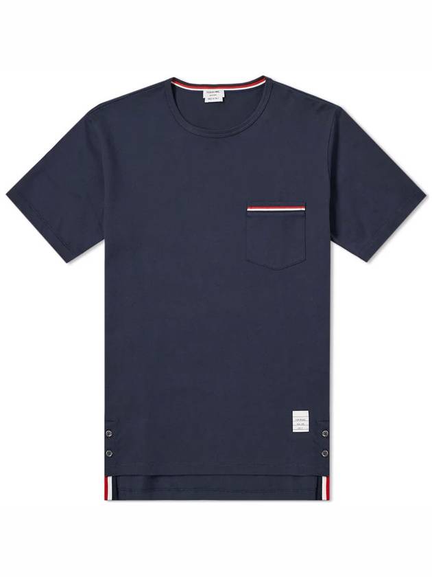 Men's Medium Weight Jersey Tipped Pocket Crewneck Short Short Sleeve T-Shirt Navy - THOM BROWNE - BALAAN 2